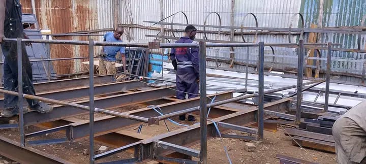 Steel platform fabrication in workshop