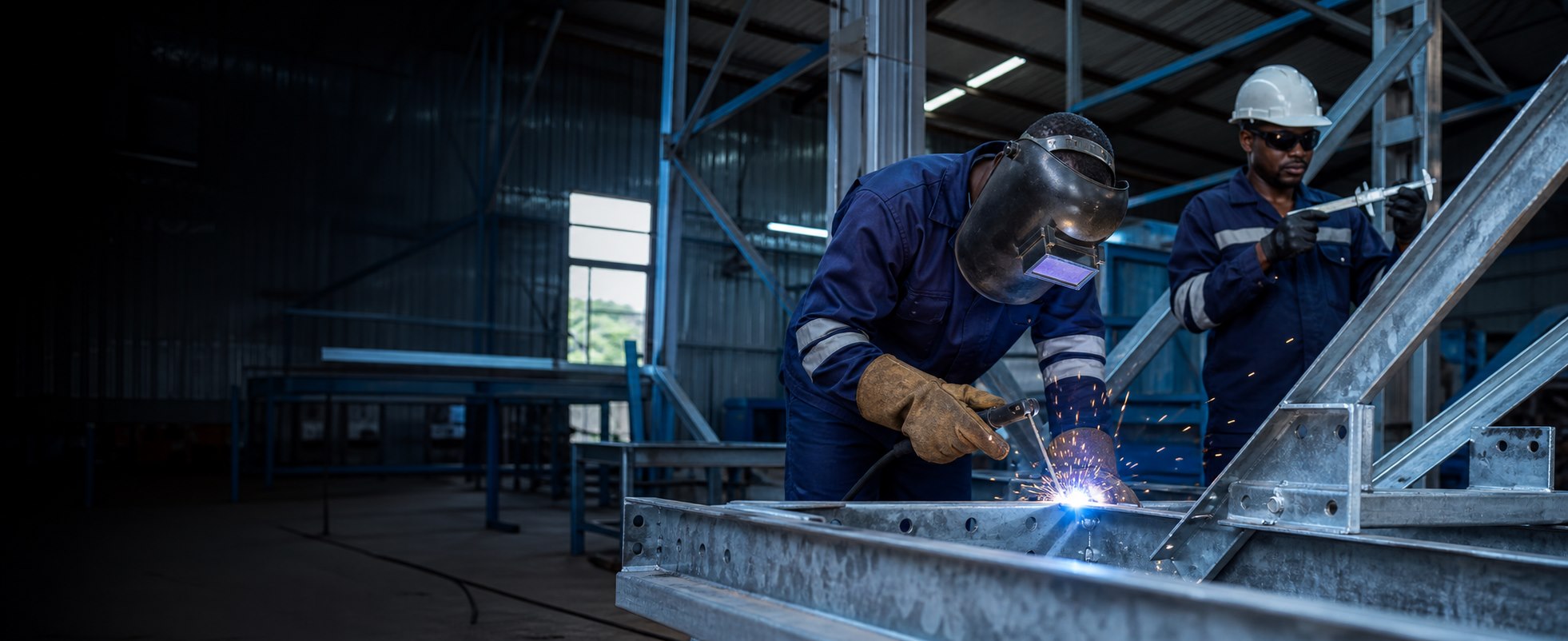 Steel platform fabrication in workshop